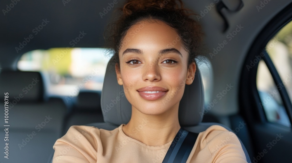 A friendly female Uber driver smiles warmly from the driver's seat, ready to provide safe and reliable transportation. She represents the welcoming and professional nature of the ride-sharing service. A friendly female Uber driver smiles warmly from the driver's seat, ready to provide safe and reliable transportation. She represents the welcoming and professional nature of the ride-sharing service.