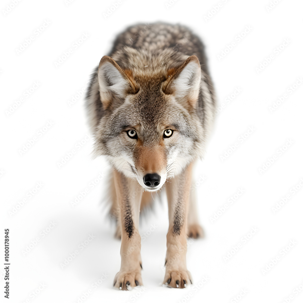 Fototapeta premium Standing wolf preparing to attack, white background