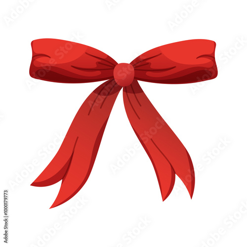 Drawn red bow on white background. Red tied ribbon. Vector isolated element