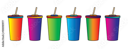Fast food plastic cup with straw. Hot or cold drink. Original vector illustration in vintage style.