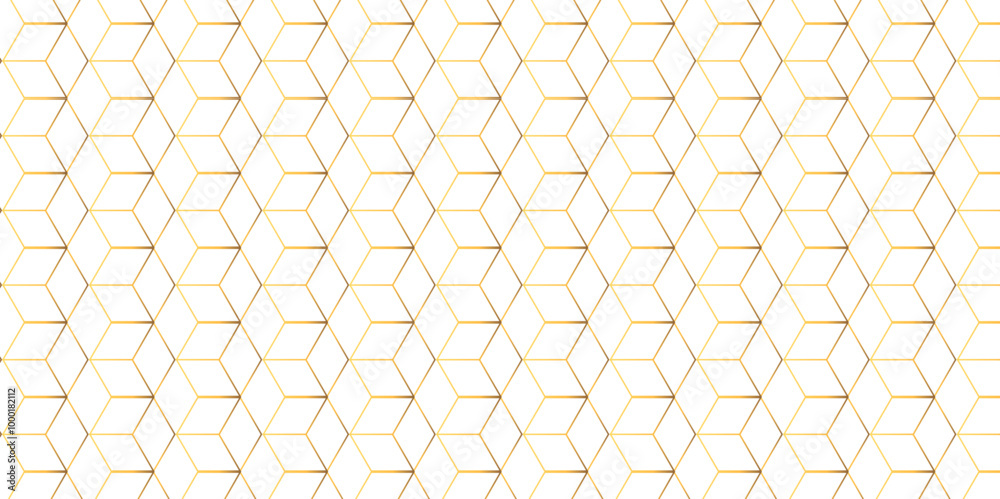 Fototapeta premium Emboss seamless pattern with square abstraction technology hexagon tile and gold cube grid mosaic honeycomb diamond triangle structure shape isometric block wallpaper.