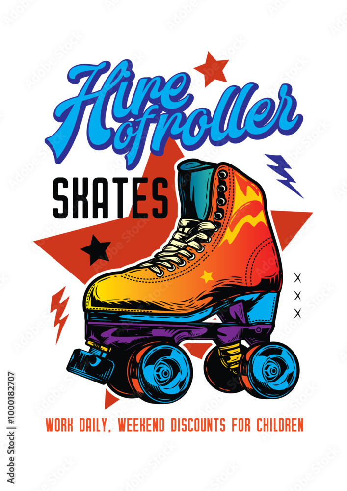 T-shirt or poster design. Roller skating drawn in a retro style. Original vector illustration in vintage style. T-shirt or poster design. Roller skating drawn in a retro style. Original vector illustration in vintage style.