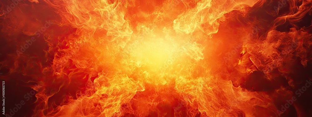 Dramatic fire and smoke effect glowing red and yellow colors exploding outwards with center space. Vivid and hot hell abstract or blazing fire background or wallpaper Dramatic fire and smoke effect glowing red and yellow colors exploding outwards with center space. Vivid and hot hell abstract or blazing fire background or wallpaper