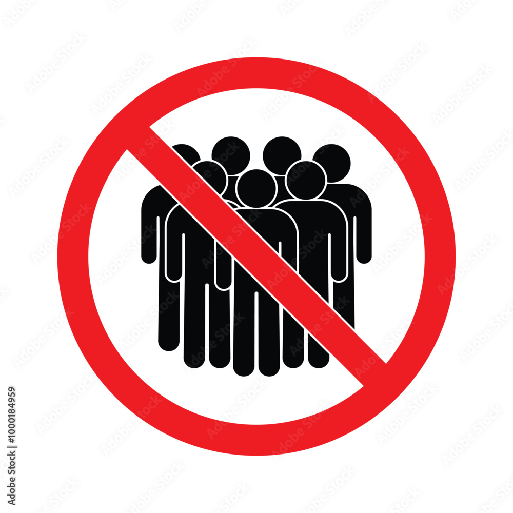 warning prohibition sign, group of people icon, keeping distance, crowd of stickmen, sticks figure people warning prohibition sign, group of people icon, keeping distance, crowd of stickmen, sticks figure people