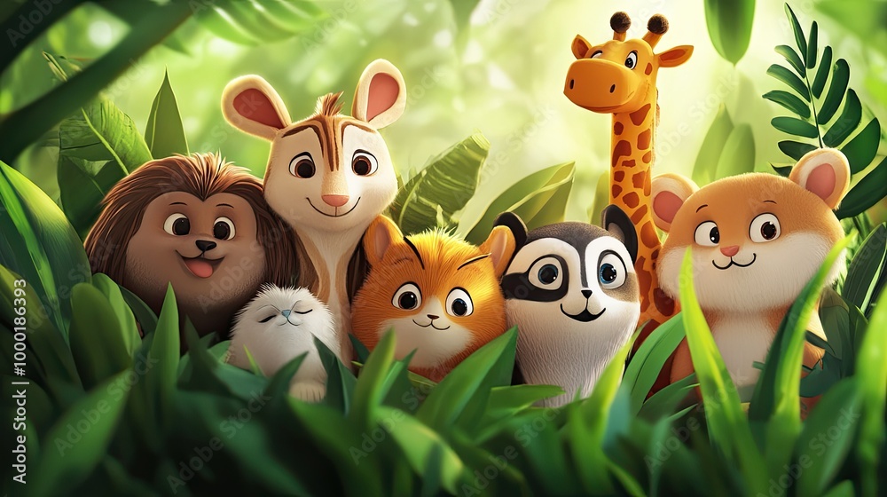 Fototapeta premium Funny kids animals illustration