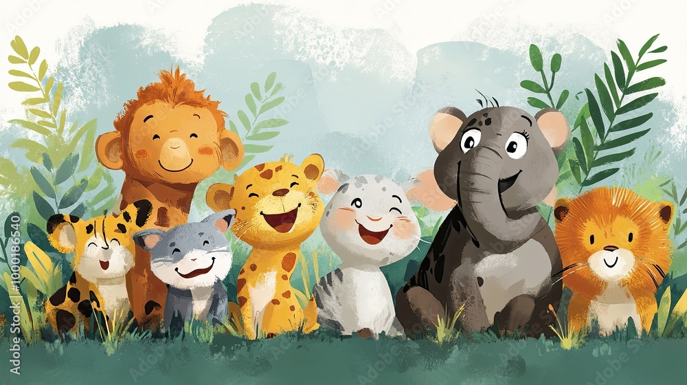 Fototapeta premium Funny kids animals illustration