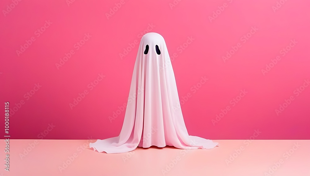 A ghost against a pink background, with free space for text, perfect for Halloween A ghost against a pink background, with free space for text, perfect for Halloween