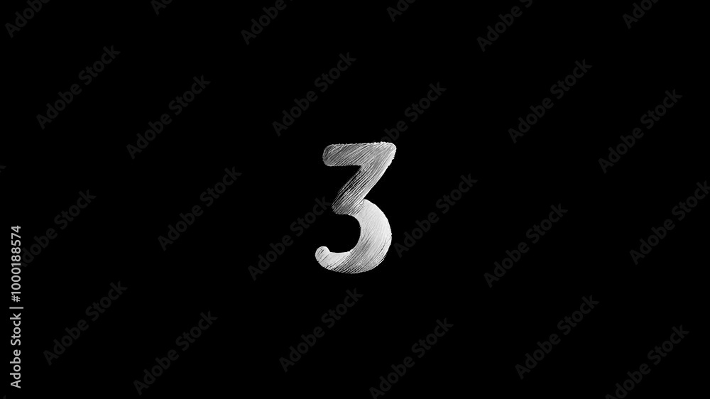 Stop motion animation of digit or number “3” in animated hand-drawn style