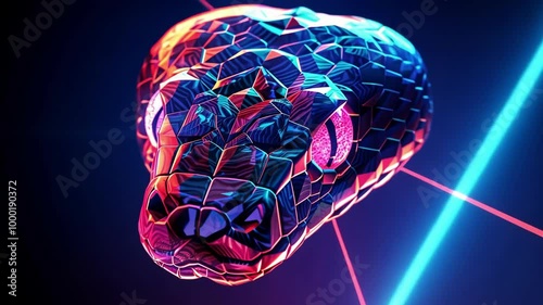 Wallpaper Mural Vibrant geometric snake design in neon colors: futuristic digital art Torontodigital.ca