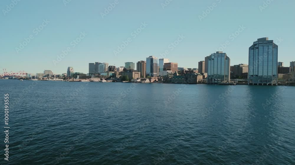 A Stunning Drone View Of Halifax Modern Skyscrapers, Bathed In The Warm Colors Of A Summer Sunset, Creating A Gorgeous Cinematic Cityscape. Nova Scotia, Canada. A Stunning Drone View Of Halifax Modern Skyscrapers, Bathed In The Warm Colors Of A Summer Sunset, Creating A Gorgeous Cinematic Cityscape. Nova Scotia, Canada.