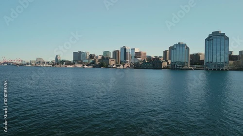 A Stunning Drone View Of Halifax Modern Skyscrapers, Bathed In The Warm Colors Of A Summer Sunset, Creating A Gorgeous Cinematic Cityscape. Nova Scotia, Canada.