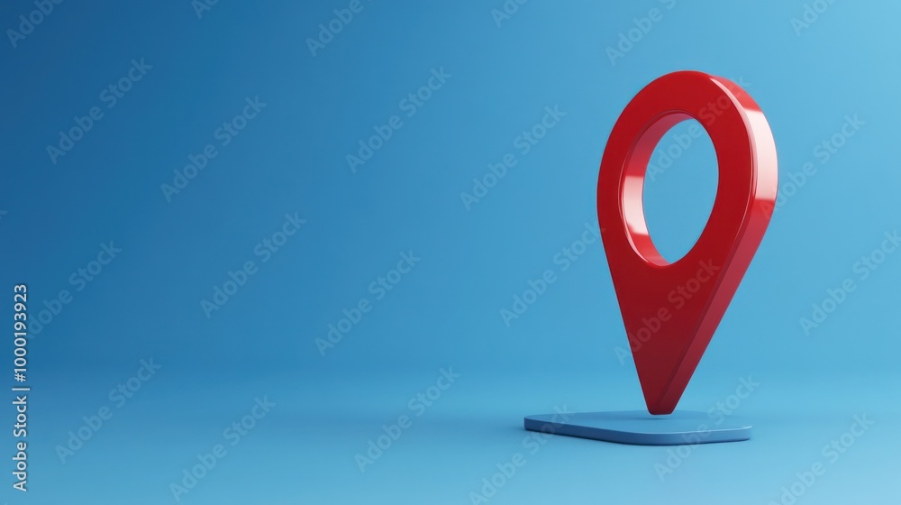 A vibrant red location pin stands prominently on a blue base, representing navigation and mapping concepts A vibrant red location pin stands prominently on a blue base, representing navigation and mapping concepts
