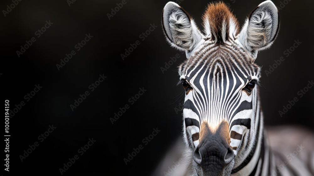 A zebra stands under a dark, contrasting sky with its distinct black and white stripes and a reddish-brown mane, beautifully showcasing nature's blend of colors and wildlife charm. A zebra stands under a dark, contrasting sky with its distinct black and white stripes and a reddish-brown mane, beautifully showcasing nature's blend of colors and wildlife charm.
