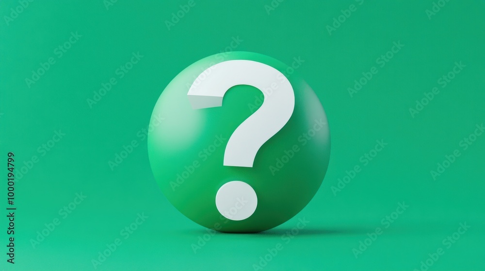 A vivid green sphere features a prominent white question mark, evoking feelings of wonder and exploration A vivid green sphere features a prominent white question mark, evoking feelings of wonder and exploration