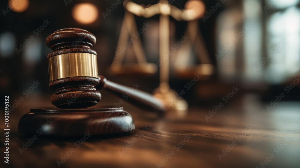 A close-up image of a judge's wooden gavel placed on a desk in a courtroom, symbolizing justice, law, and authority often associated with legal proceedings.