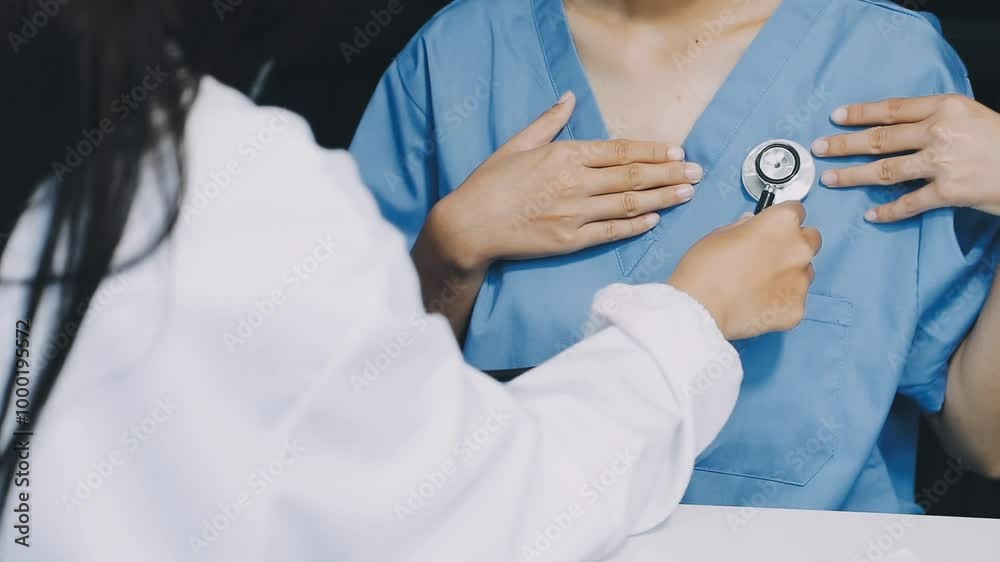 female doctor checking heartbeat of patient in the hospital. female doctor checking heartbeat of patient in the hospital.