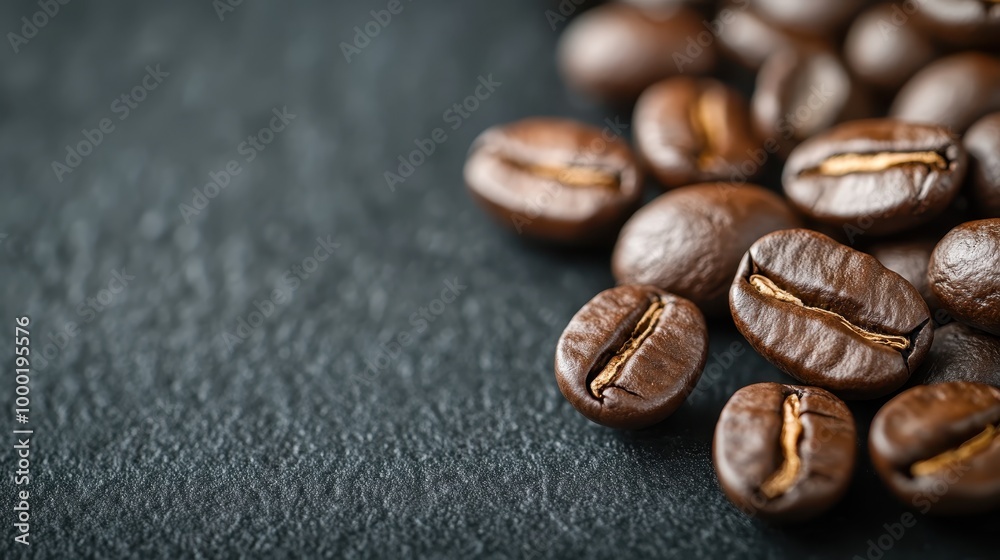 Scattered roasted coffee beans displayed on a textured surface, accentuating their unique shapes and rich, brown hues, ideal for marketing coffee-related products. Scattered roasted coffee beans displayed on a textured surface, accentuating their unique shapes and rich, brown hues, ideal for marketing coffee-related products.