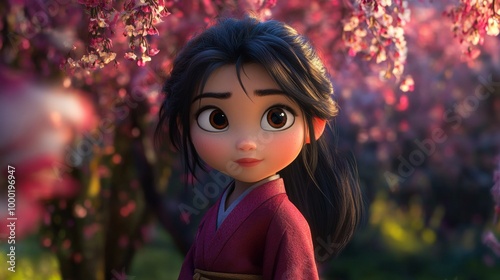 Animated Girl in a Cherry Blossom Garden