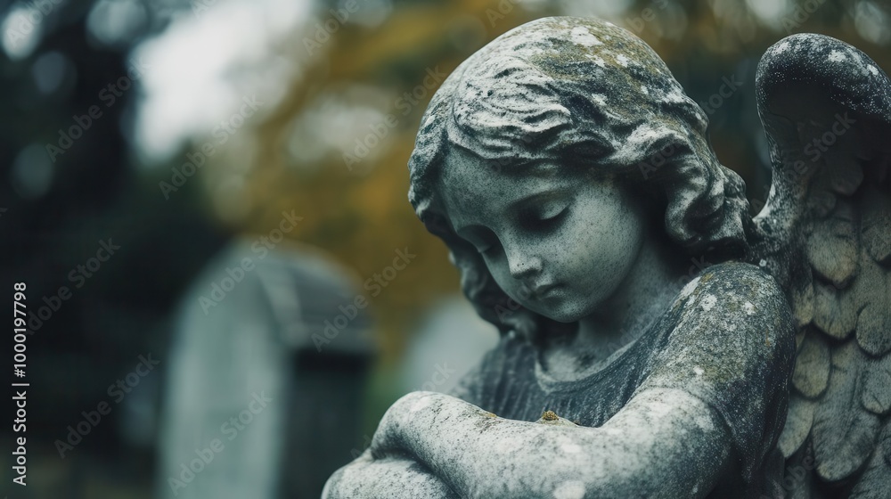 poignant cemetery scene fragment of sorrowful angel statue muted tones emotional graveside imagery space for text funeral ceremony atmosphere poignant cemetery scene fragment of sorrowful angel statue muted tones emotional graveside imagery space for text funeral ceremony atmosphere