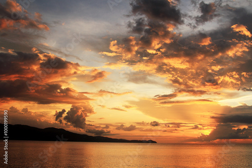Sunset on Jamaica island.  Caribbean sea.. Vacation on tropical beach.