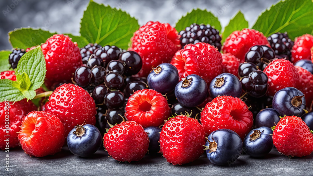 Mixed Berries Background: Strawberries, Blueberries, Raspberries, Blackberries. Seasonal Fresh Berry Fruits Backdrop. Mixed Berries Background: Strawberries, Blueberries, Raspberries, Blackberries. Seasonal Fresh Berry Fruits Backdrop.