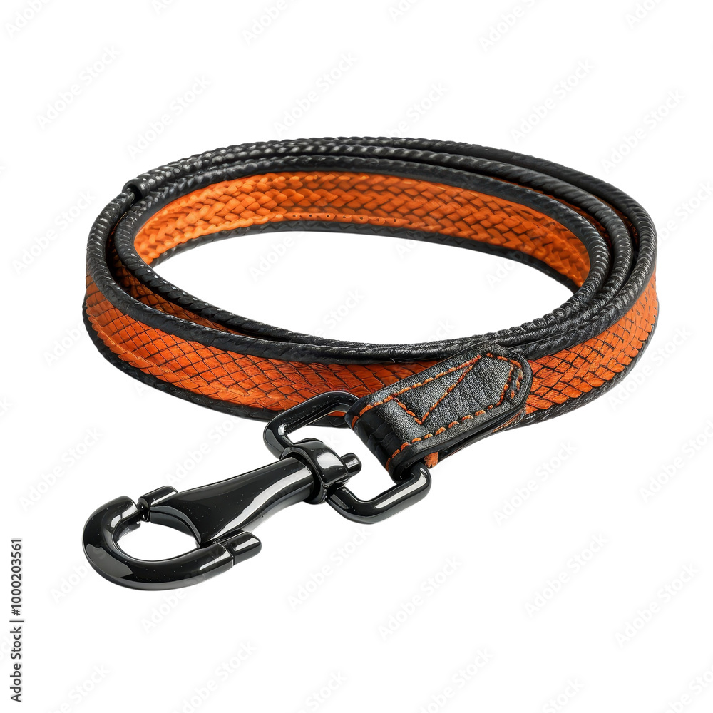 Dog leash with orange and black design, isolated on white background, transparent background Dog leash with orange and black design, isolated on white background, transparent background