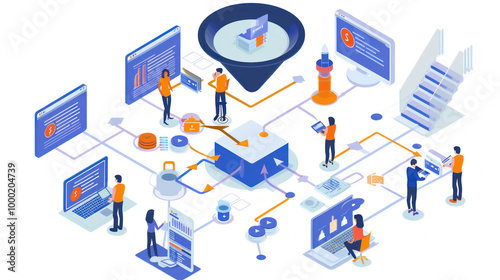 A visual of B2B sales processes, from lead generation to closing high-value deals with business clients.