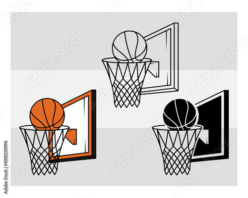 Basketball Hoop SVG Silhouette Bundle, Basketball Hoop Silhouette, basketball Net, Sports Svg, Basketball Hoop With Ball, Ball Svg, Basketball Png, Basketball Svg Images, Cut Files