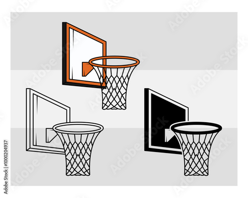 Basketball Hoop SVG Silhouette Bundle, Basketball Hoop Silhouette, basketball Net, Sports Svg, Basketball Hoop With Ball, Ball Svg, Basketball Png, Basketball Svg Images, Cut Files