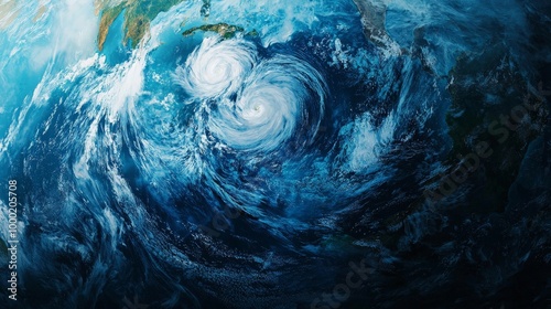 A satellite image of the Pacific Ocean during an El Nino event, showing the warm water currents and their impact on global weather patterns