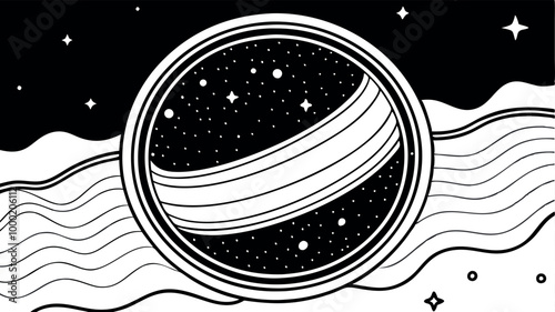 Black and white grunge illustration of a stack of dishes and coffee cups with space for text