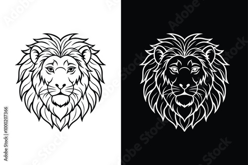 Lion black head vector silhouette icons icon set on white background.