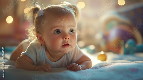 Baby girls playing with toys, engaging in tummy time.