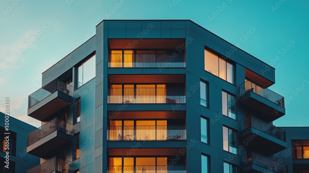 sleek, modern apartment building with sharp angles and large windows, shot from an elevated perspective. sleek, modern apartment building with sharp angles and large windows, shot from an elevated perspective.