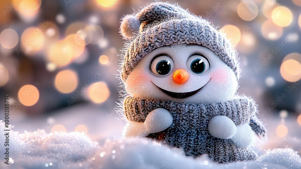 A photo of a snowman with a knitted hat, scarf, and holding a snowball in the snow A photo of a snowman with a knitted hat, scarf, and holding a snowball in the snow