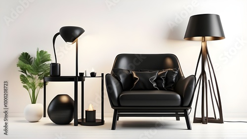 Armchair with lamp and light backgrount photo