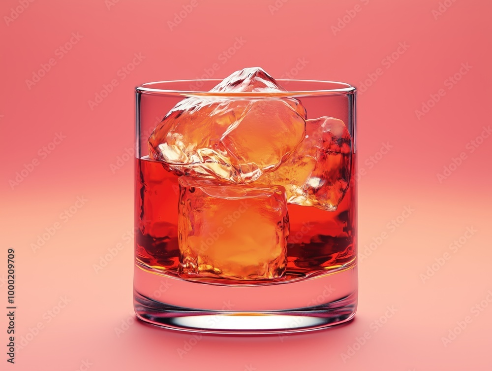 A glass of cocktail in pastel colors, set against a coral-colored, gradient soft background A glass of cocktail in pastel colors, set against a coral-colored, gradient soft background