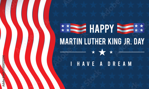 martin luther king day banner. Holiday typographic poster with usa waving flag.Vector illustration