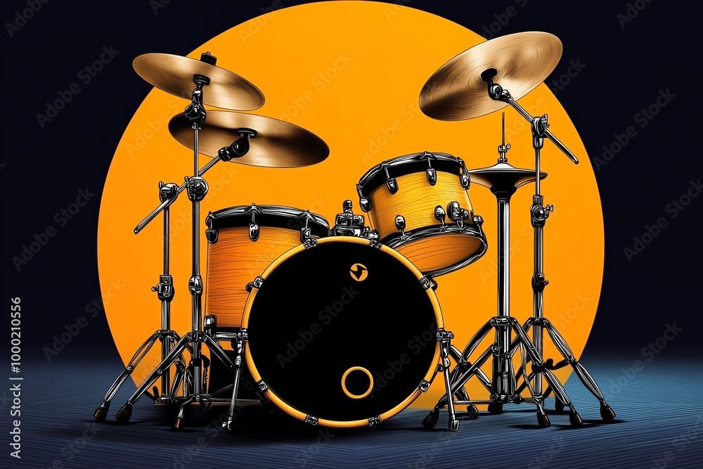 Minimalist drum set icon, with simple, sleek shapes representing a drum kit in a bold, modern style, emphasizing rhythm and percussion Minimalist drum set icon, with simple, sleek shapes representing a drum kit in a bold, modern style, emphasizing rhythm and percussion