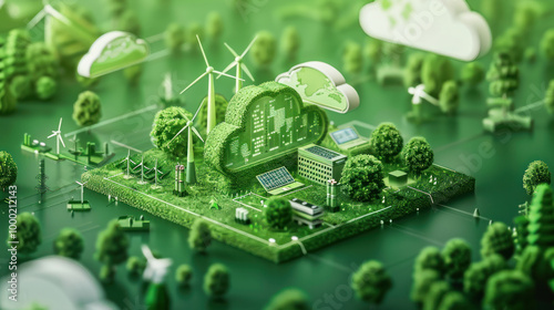 A visual of green cloud computing solutions, showcasing how cloud providers are reducing their carbon footprint with sustainable practices.
