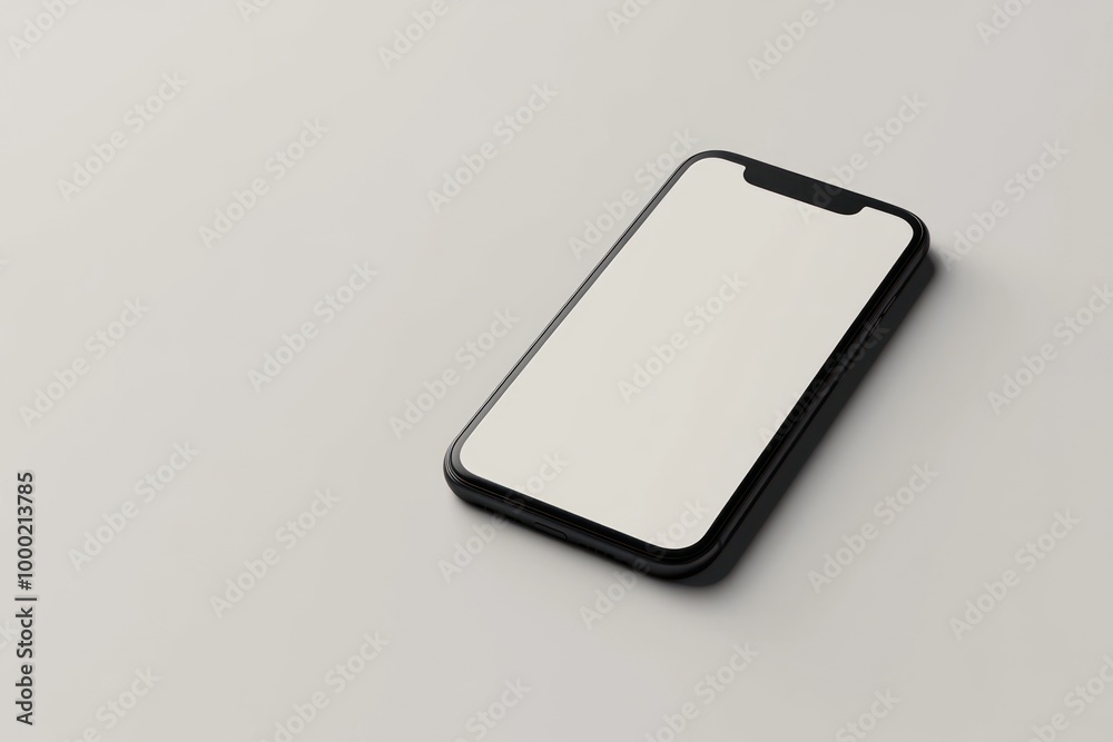 Black Smartphone with Blank White Screen on a White Surface Black Smartphone with Blank White Screen on a White Surface
