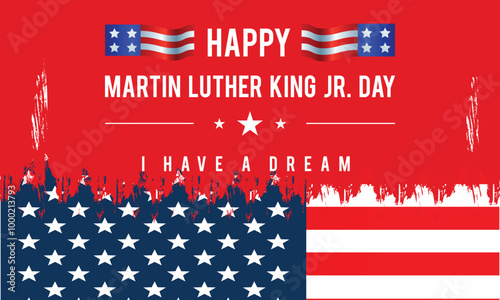 martin luther king day banner. Holiday typographic poster with usa waving flag.Vector illustration