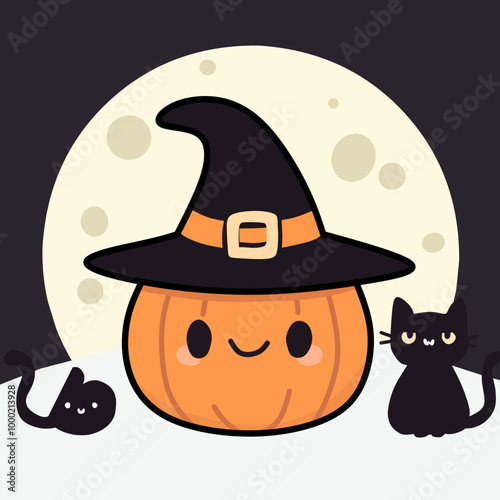 halloween pumpkin and witch