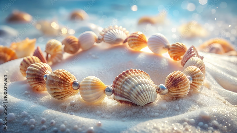 Beautiful Tropical Beach with a Ring of Shells on Golden Sand and Crystal Clear Ocean Water, A Serene Coastal Paradise Perfect for Digital Graphic Design Projects and Backgrounds Beautiful Tropical Beach with a Ring of Shells on Golden Sand and Crystal Clear Ocean Water, A Serene Coastal Paradise Perfect for Digital Graphic Design Projects and Backgrounds