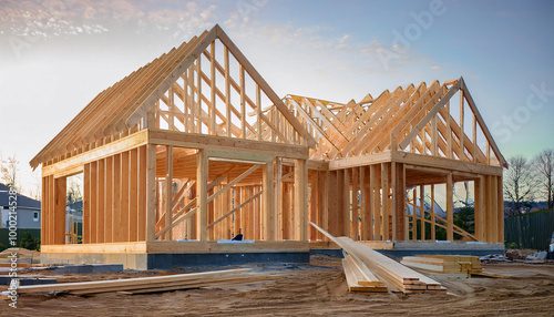 Wooden Frame of a House Under Construction photo