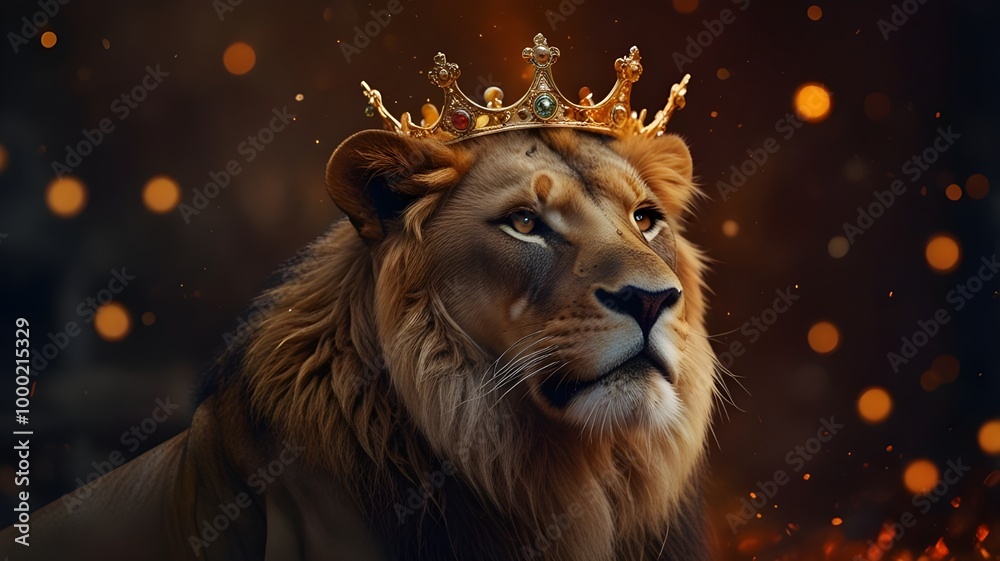 Christian conceptual art depicting a lion crown. fire background