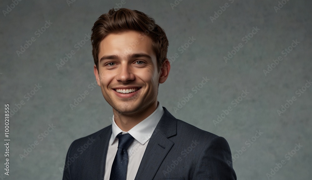 Smiling man poses confidently in a formal business suit Smiling man poses confidently in a formal business suit