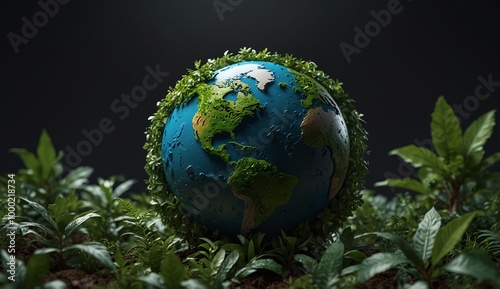 Earth globe wrapped in green vegetation highlighting conservation