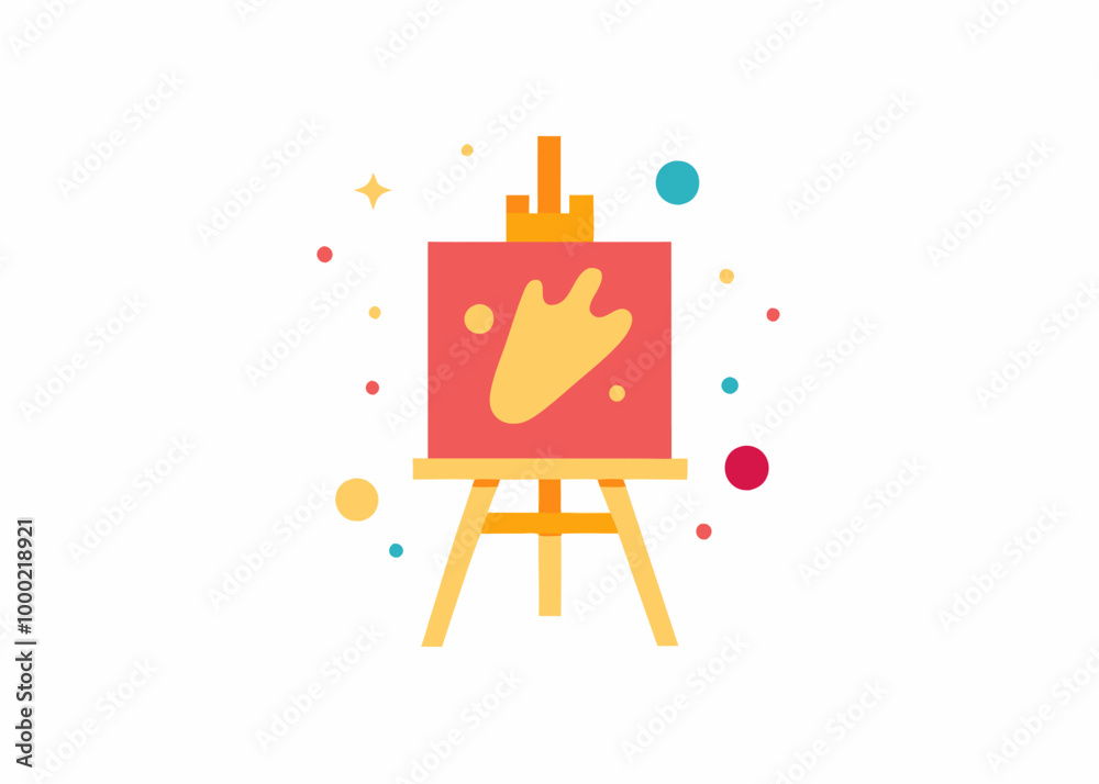 A colorful illustration of an easel with a canvas, perfect for adding a touch of creativity to your designs. This fun and vibrant graphic is ideal for art-related projects, websites.