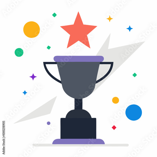 A simple, colorful illustration of a trophy with a star on top, perfect for celebrating success, achievements, or awards. This graphic is ideal for presentations, websites, or social media posts.